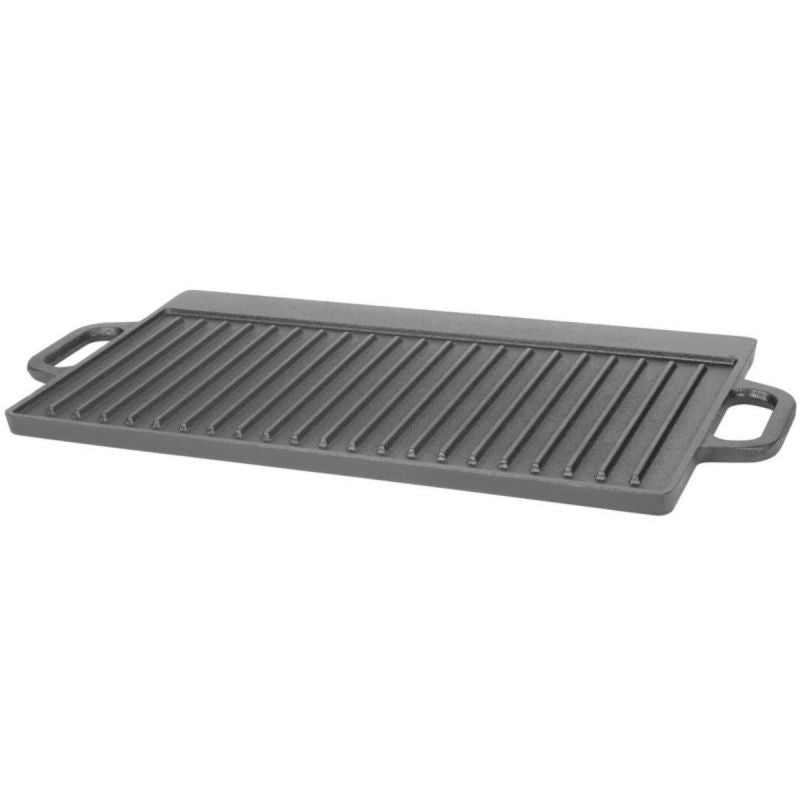 Tava cu functie dubla (grill/plita) din fonta cu manere 520x240x15 mm