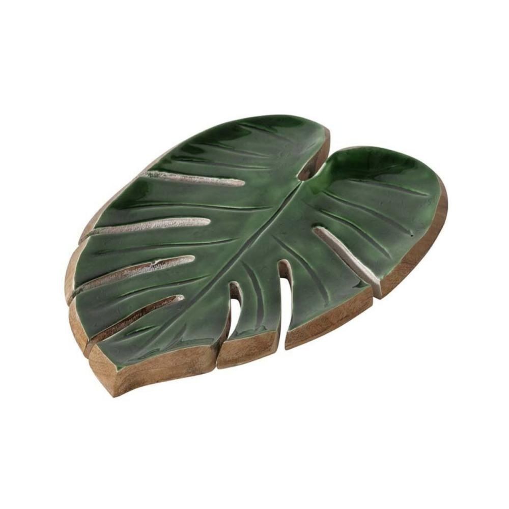 Tava decorativa verde din lemn de mango 30 x 20 cm Monstera Boltze