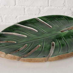 Tava decorativa verde din lemn de mango 30 x 20 cm Monstera Boltze